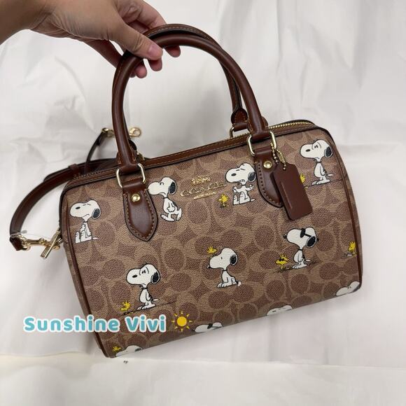 NWT Coach X Peanuts Rowan Satchel Bag Signature Canvas With Snoopy Print CBM33 - Picture 1 of 8